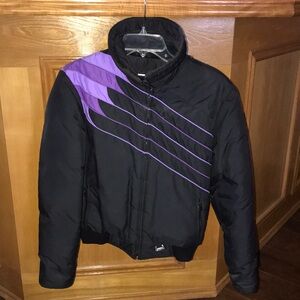 Women’s Vintage Snuggler Down Puffer Ski Jacket. Black and Purple- Size 12